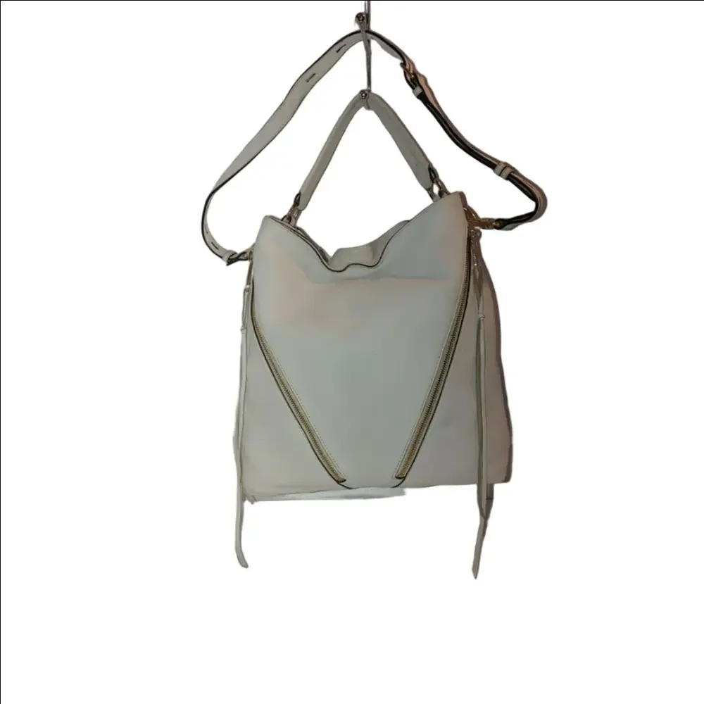 Rebecca Minkoff Moto Double Zip White Leather Hobo Bag